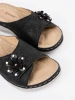 Women's Black Slides with Decorative Flower
