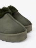 Dark green snow boots style shoes with fur