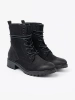 Trendy Black Worker Boots with Decorative Lacing