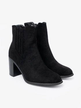 Black Suede Ankle Boots on a Column Heel