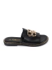 Black Slide Sandals with Ornament
