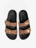 Jansno Brown Women's Slides with Gold Inserts