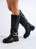 Black Chain-Detail Faux Leather Boots