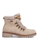 Beige Lace-Up Boots with Faux Fur Trim