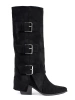Black Suede Buckle Heeled Boots
