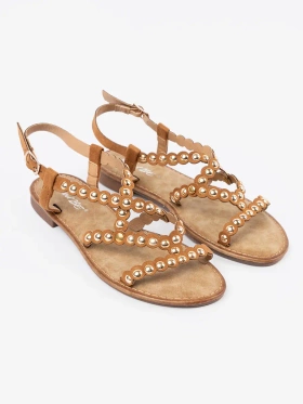 Caramel flat sandals with studs