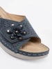 Navy blue women's flip-flops with decorative flower