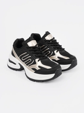 Czarne damskie sneakersy ze złotymi wstawkami 