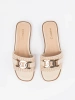 Women's beige mules with a gold chain