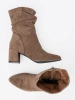 Dark Beige Suede Ankle Boots on a Column Heel