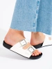 White women's slides with decorative buckles
