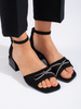 Black Suede Low Heel Sandals