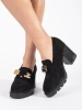 Black Suede Heeled Loafers with Metallic Detailing
