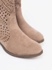 Beige Openwork Ankle Boots in Cowboy Style