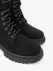 Black Worker Boots with Buckle and Lacing