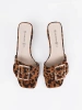 Leopard print tweed block heel mules