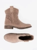 Beige Openwork Ankle Boots in Cowboy Style