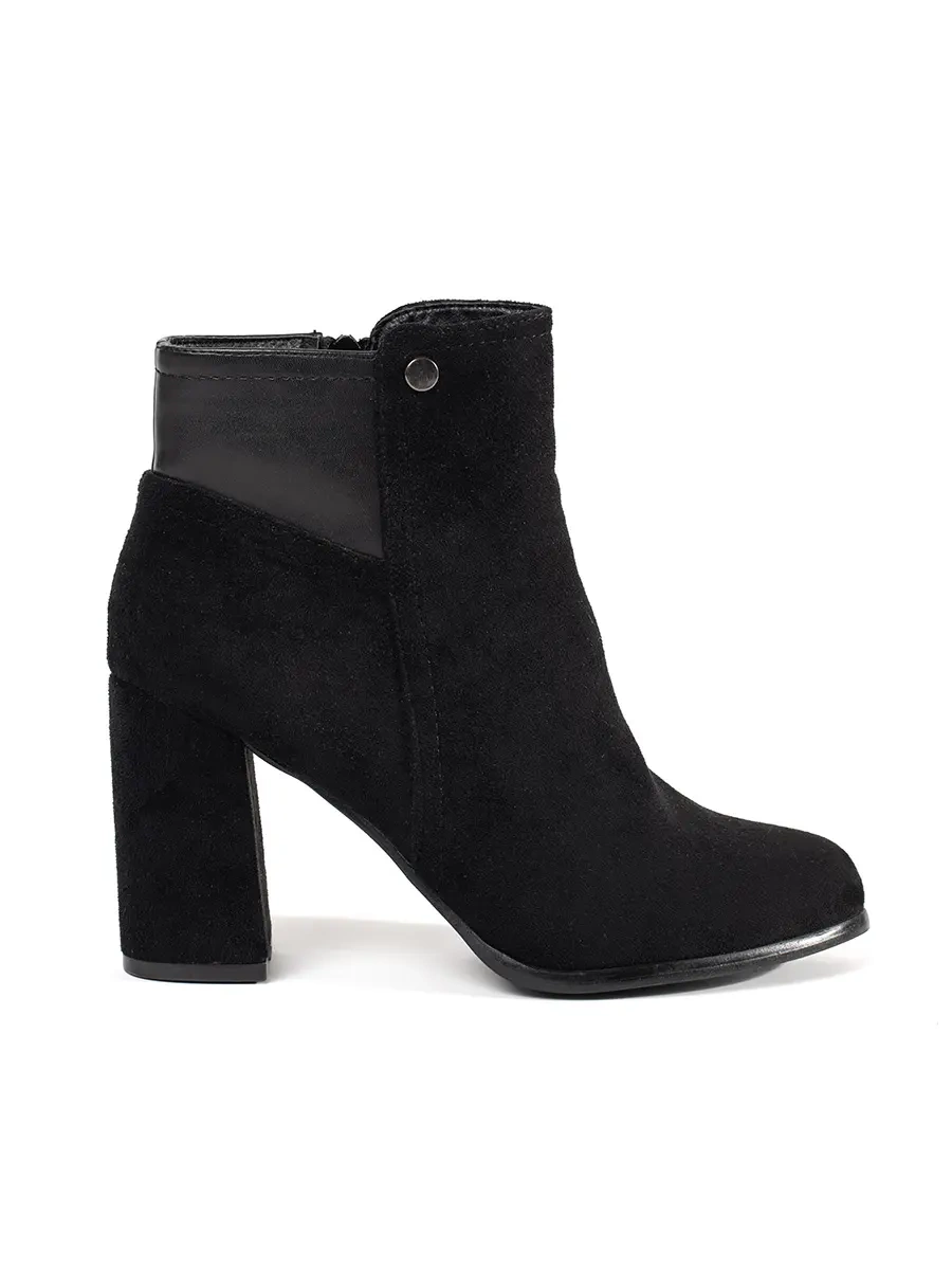 Black Suede Block Heel Ankle Boots