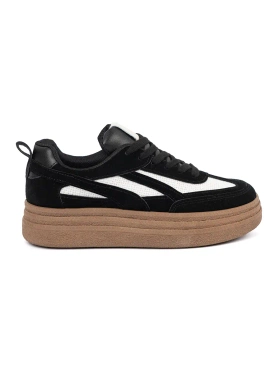 Czarne Sneakersy damskie z białymi wstawkami.