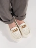 Leather light beige loafers with chain on platform