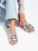 Silver Embellished Flat Slides