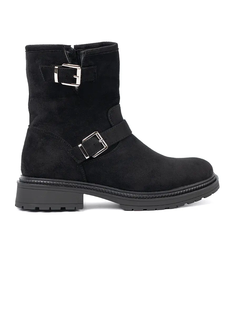 Modern Black Ankle Boots with Silver Buckles