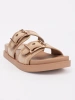 Beige flat flip-flops with buckles