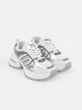 Białe damskie sneakersy ze srebrnymi wstawkami