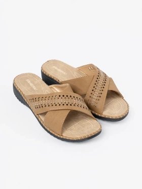 Beige Slippers with Openwork Finish