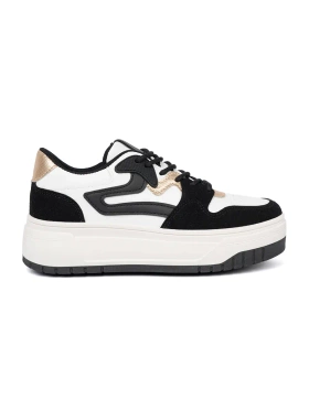 Black and white sneakers with gold details