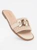 Women's beige mules with a gold chain