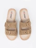 Beige Woven Platform Slides with Buckles