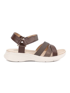 Brown platform sandals with white sole