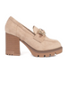 Beige Suede Heeled Shoes with Metallic Accent