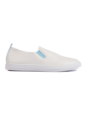 Lacy Slip-On Sneakers in White and Blue