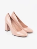 Light beige patent block heels