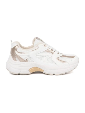 Białe sneakersy z beżowo-złotymi wstawkami