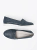 Navy blue moccasins with white sole