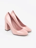 Pink patent block heel pumps