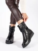 Black Leather Ankle Boots with Low Wedge and Ruched Shaft by Sergio Leone