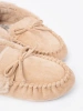 Warm Beige Moccasin Slippers with Bow