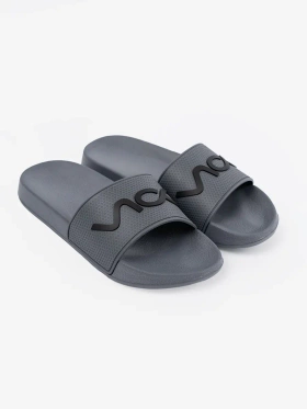 Grey slippers with writing