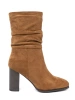 Caramel Ankle Boots with Ruched Upper and Heel
