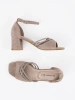 Beige suede block heel sandals