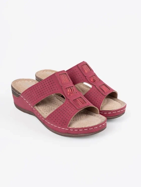 Women's red platform slides