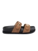 Jansno Brown Women's Slides with Gold Inserts