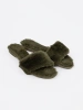 Green fur women's slippers
