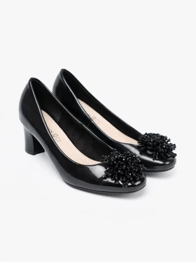 Patent Leather Pumps with Striking Embellishment