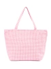 Pink and white checkered beach bag