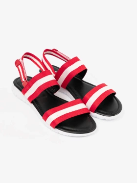 Red and white sandals with elastic straps